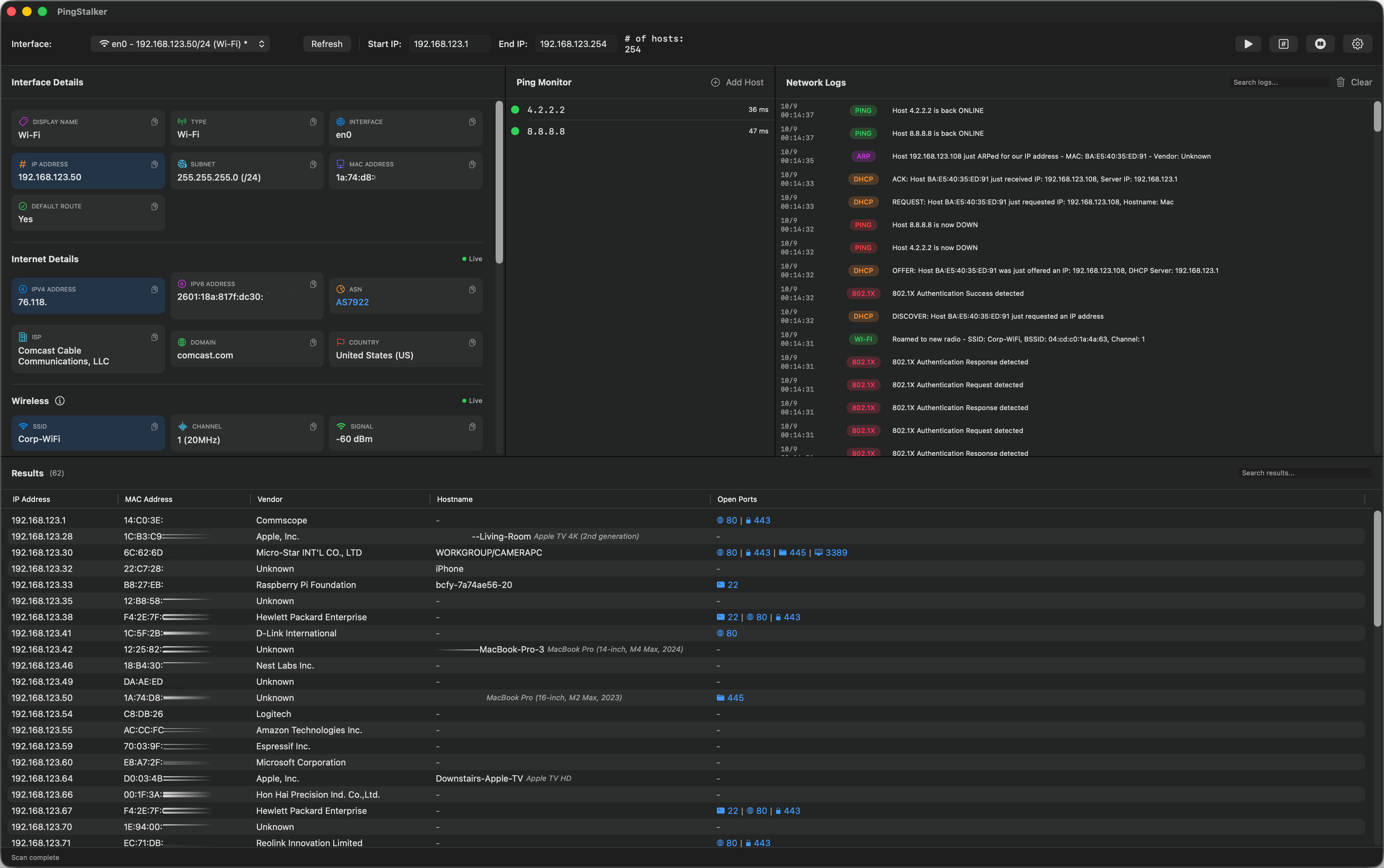 PingStalker Application Screenshot